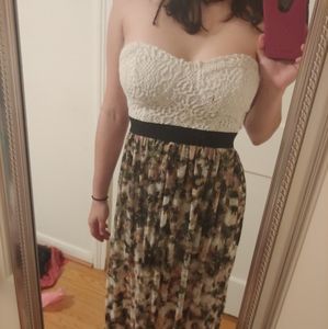 Charlotte Russe Dress w crochet top/patterned skir